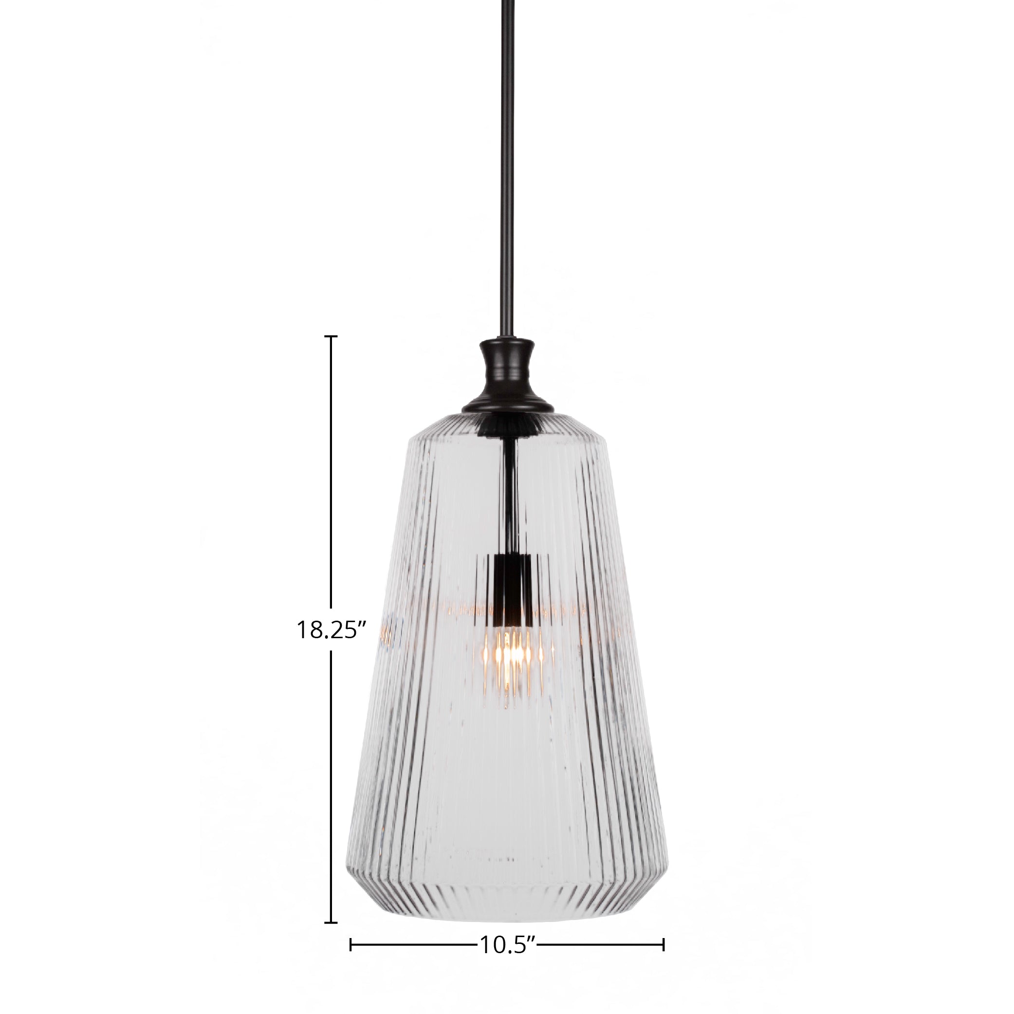 Carina One Light Pendant in Matte Black with 11" Clear Ribbed Shade