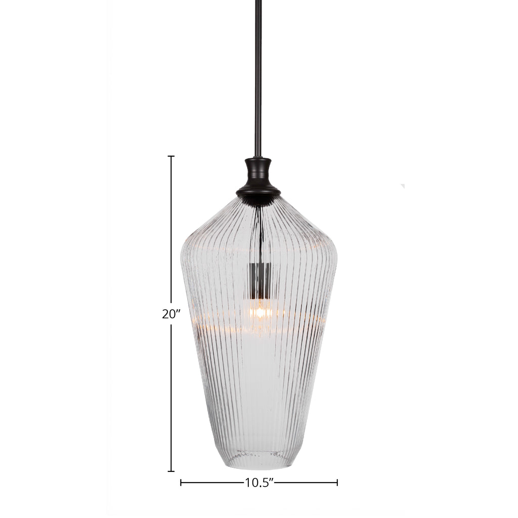 Carina One Light Pendant in Matte Black with 11" Clear Ribbed Shade