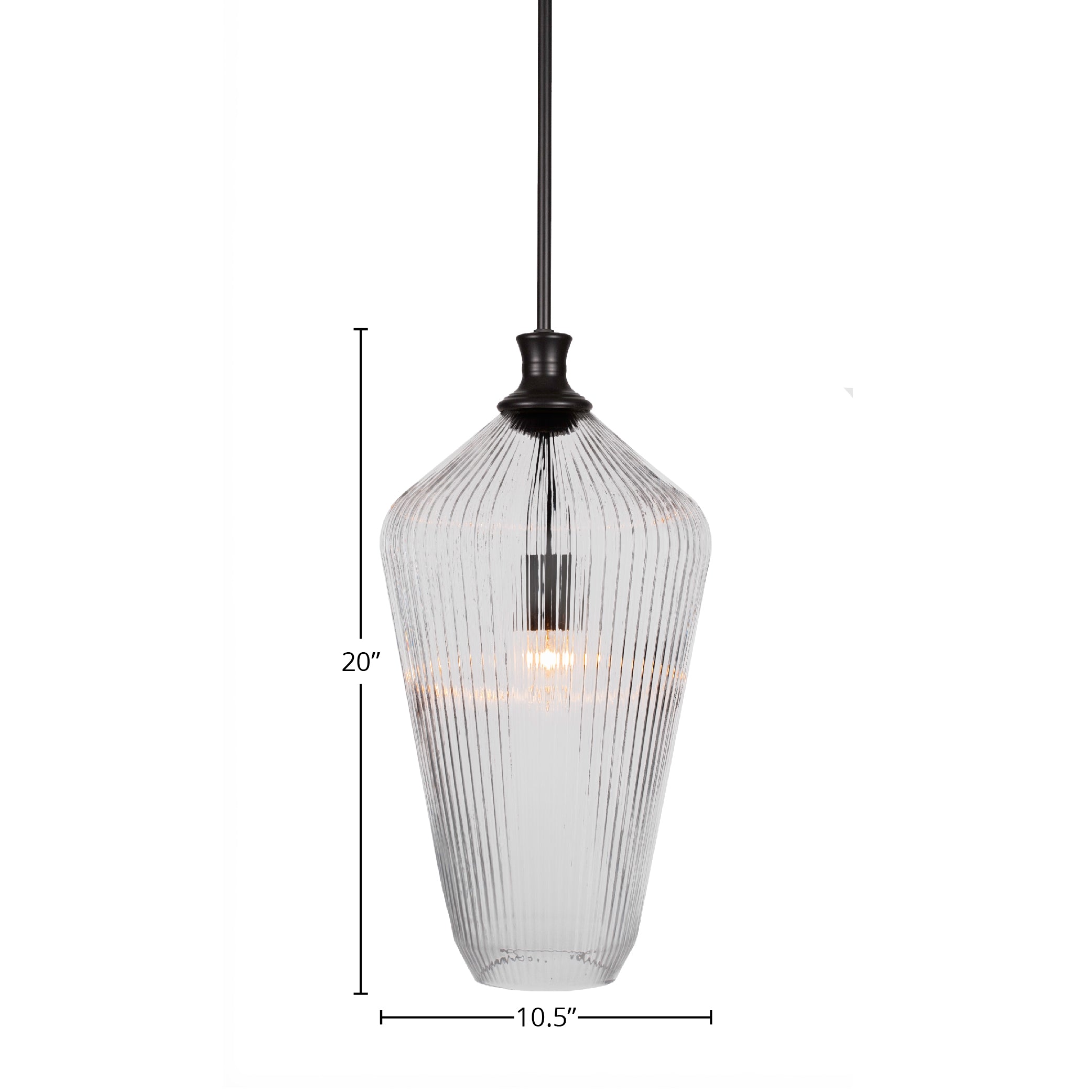 Carina One Light Pendant in Matte Black with 11" Clear Ribbed Shade