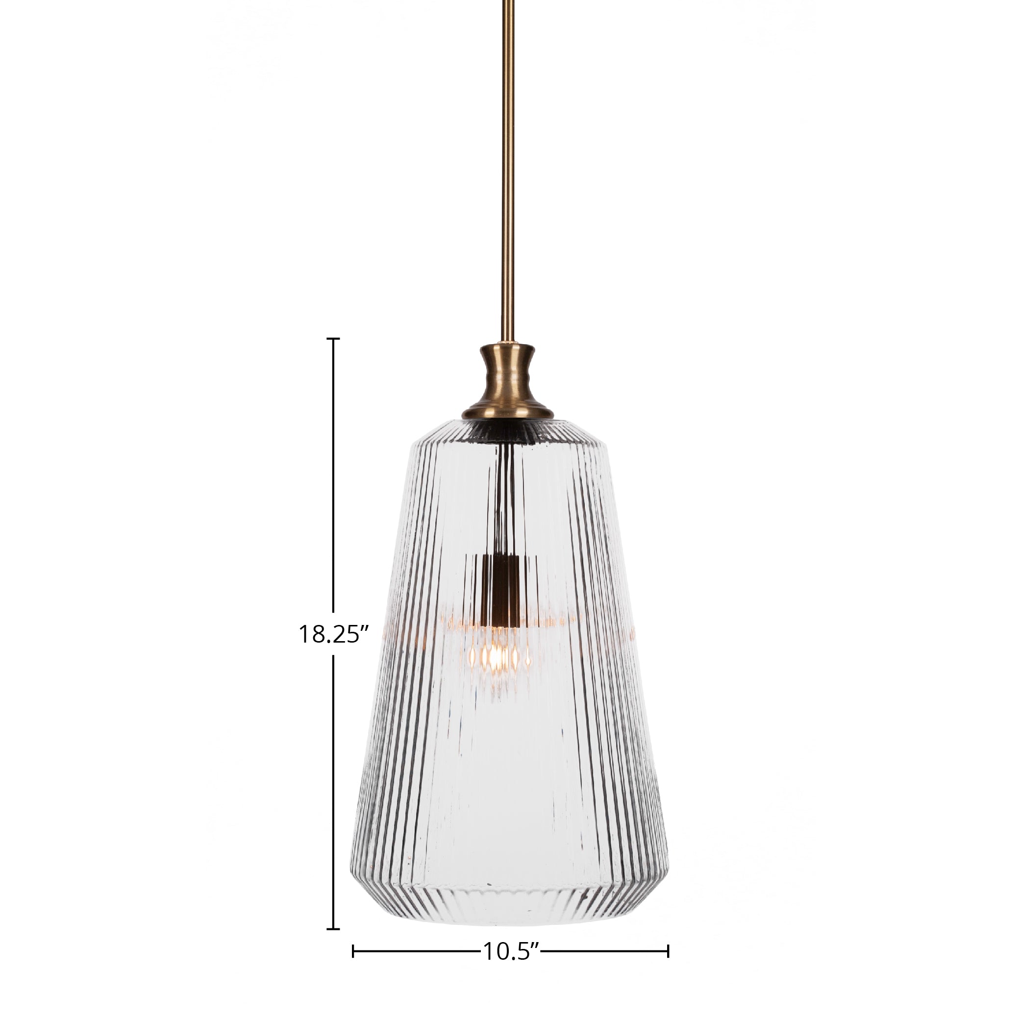 Carina One Light Pendant in New Age Brass with 11" Clear Ribbed Shade