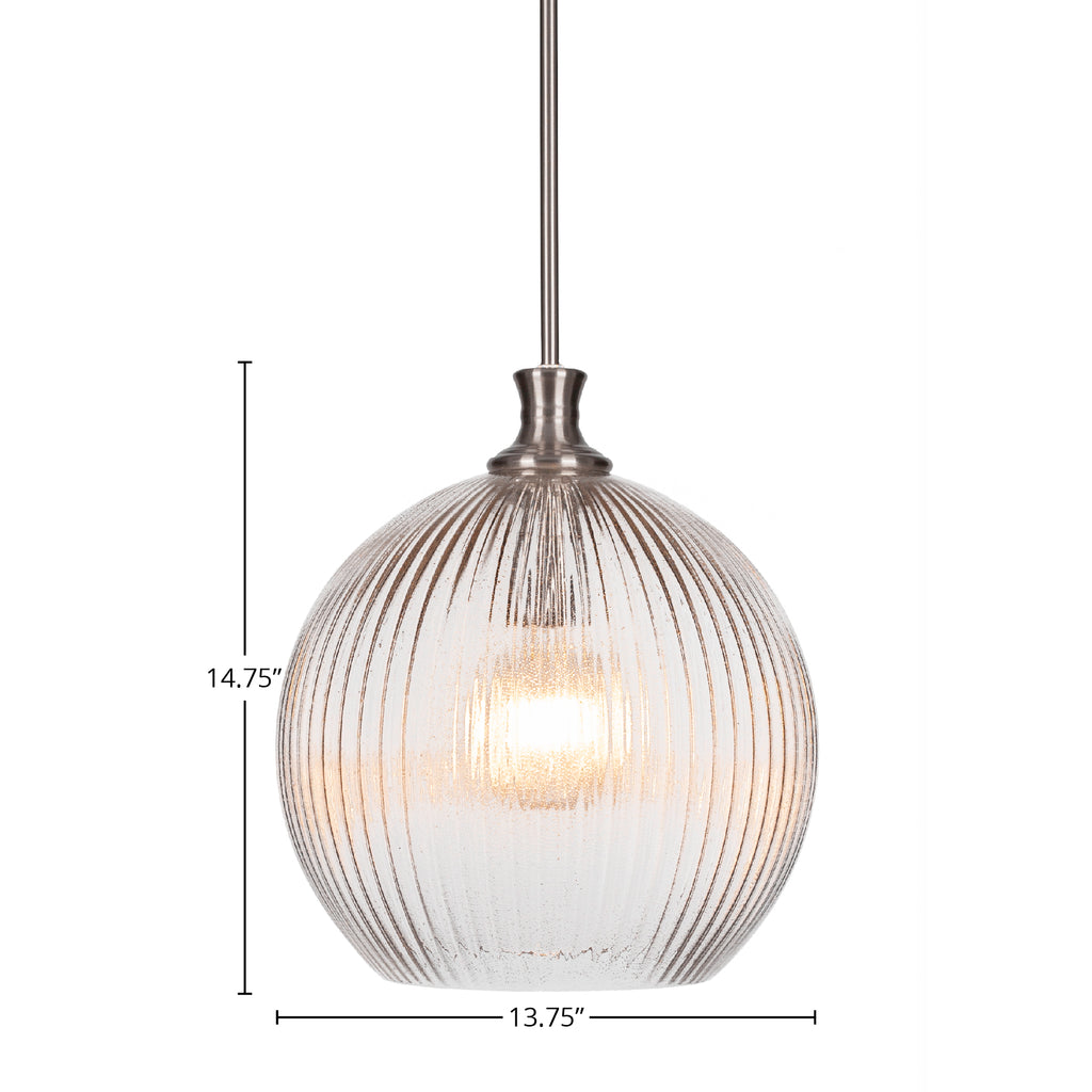 Carina LED Pendant in Brushed Nickel with 13.75" Micro Bubble Ribbed Shade