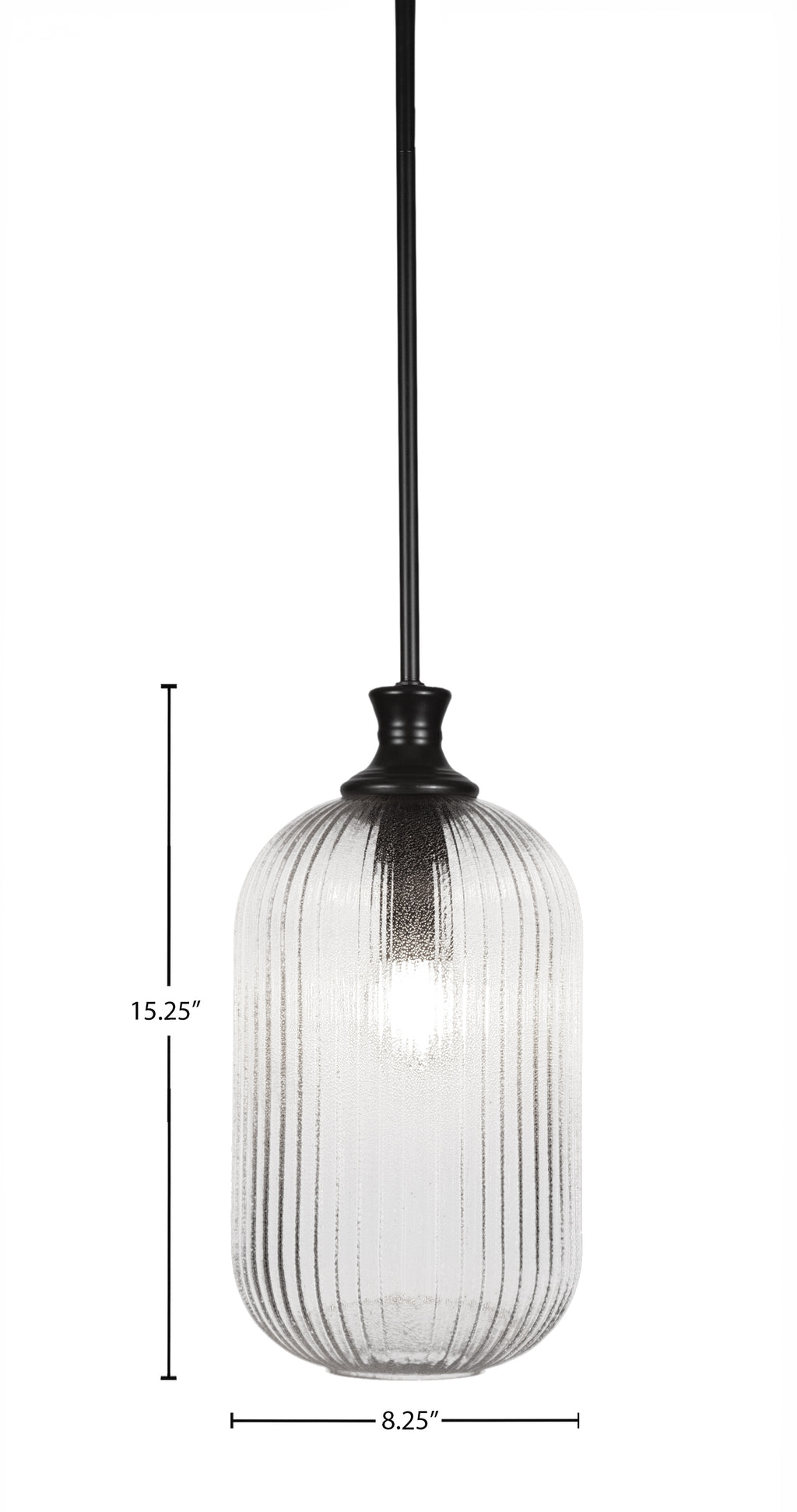 Carina One Light Pendant in Matte Black with 8.25" Micro Bubble Ribbed Shade