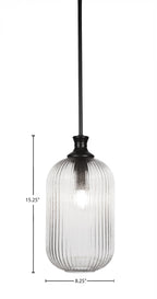 Carina One Light Pendant in Matte Black with 8.25" Micro Bubble Ribbed Shade