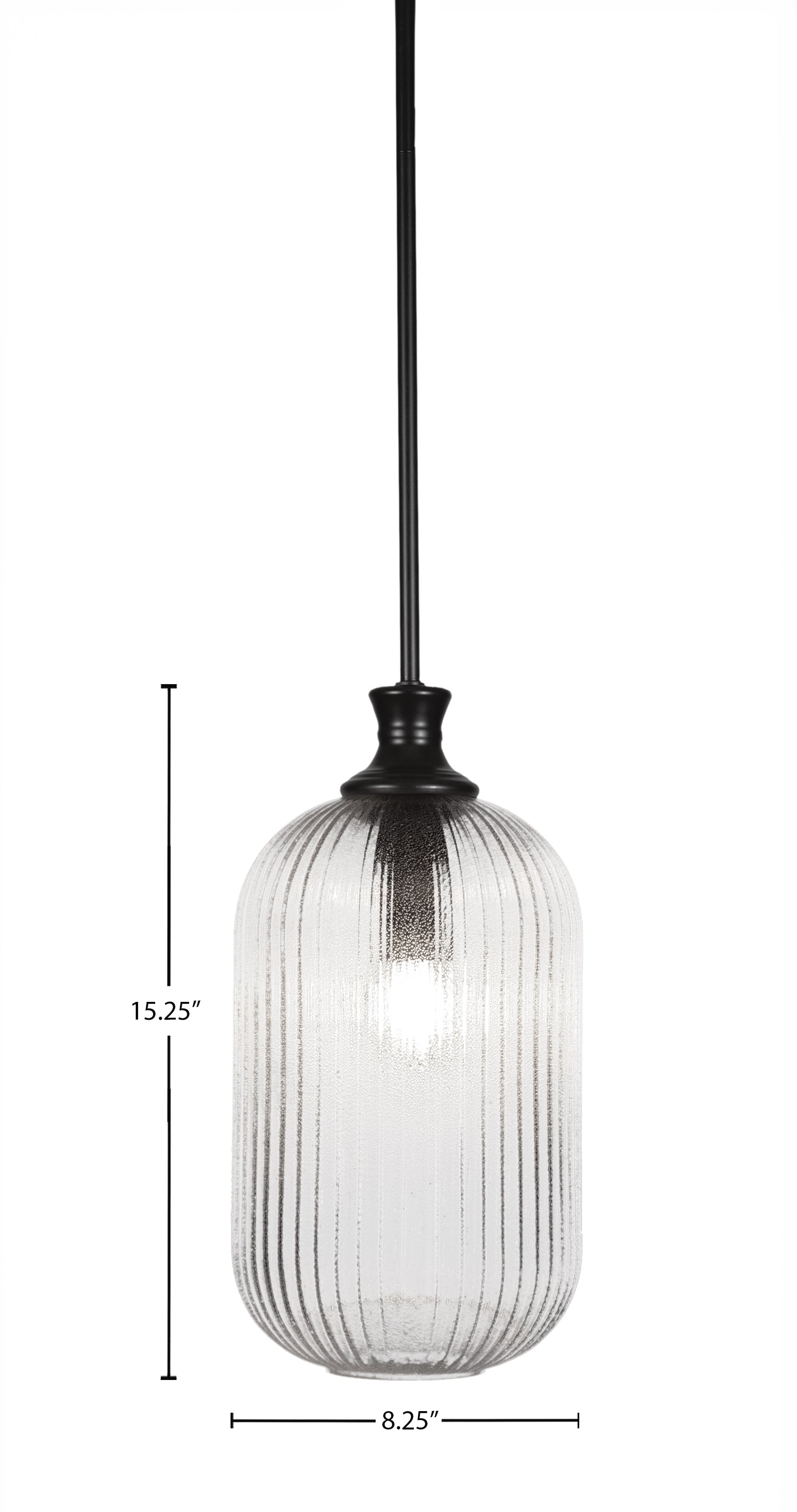 Carina One Light Pendant in Matte Black with 8.25" Micro Bubble Ribbed Shade