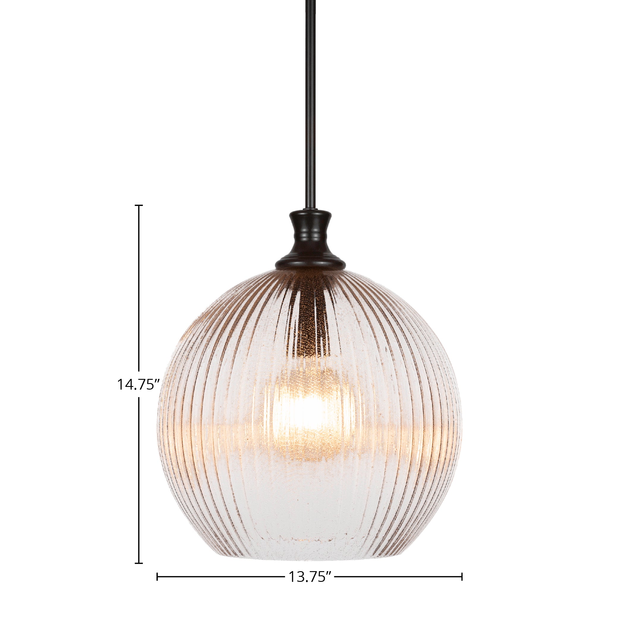 Carina One Light Pendant in Matte Black with 13.75" Micro Bubble Ribbed Shade