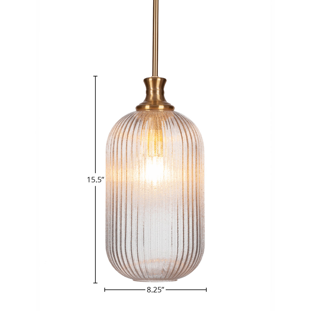 Carina One Light Pendant in New Age Brass with 8.25" Micro Bubble Ribbed Shade