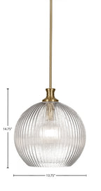 Carina One Light Pendant in New Age Brass with 13.75" Micro Bubble Ribbed Shade