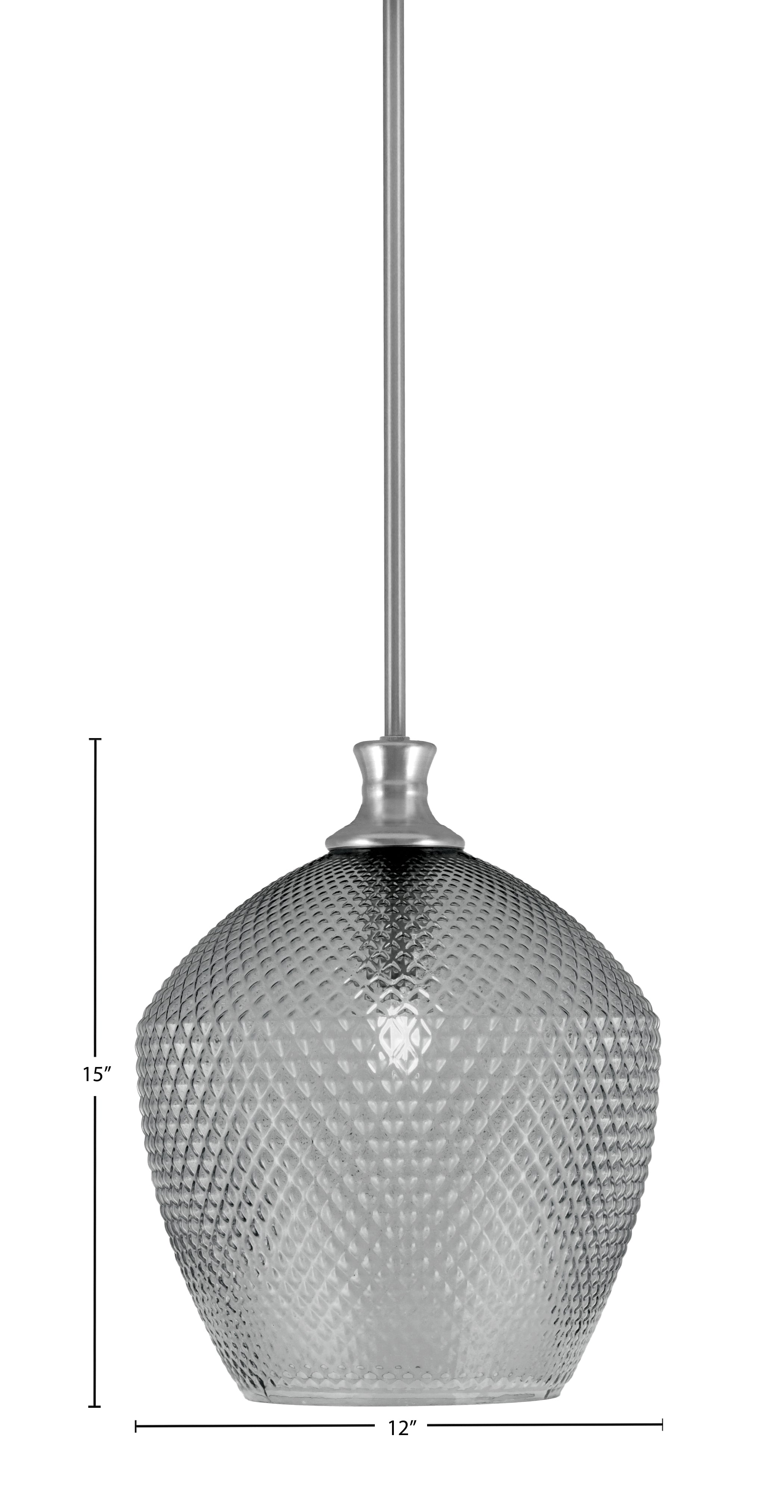 Zola One Light Pendant in Brushed Nickel with 12" Smoke Textured Shade
