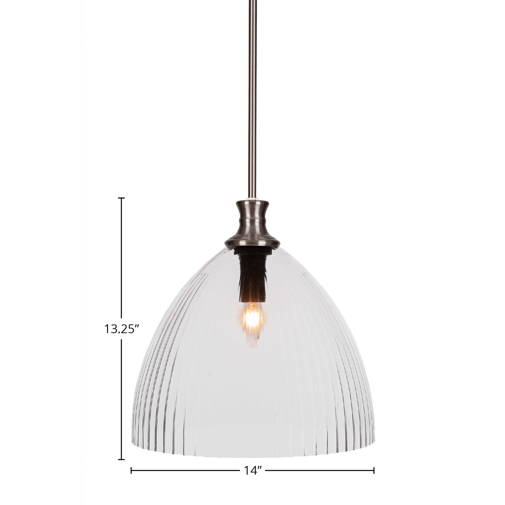 Carina One Light Pendant in Brushed Nickel with 14" Clear Ribbed Shade