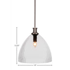 Carina One Light Pendant in Brushed Nickel with 14" Clear Ribbed Shade