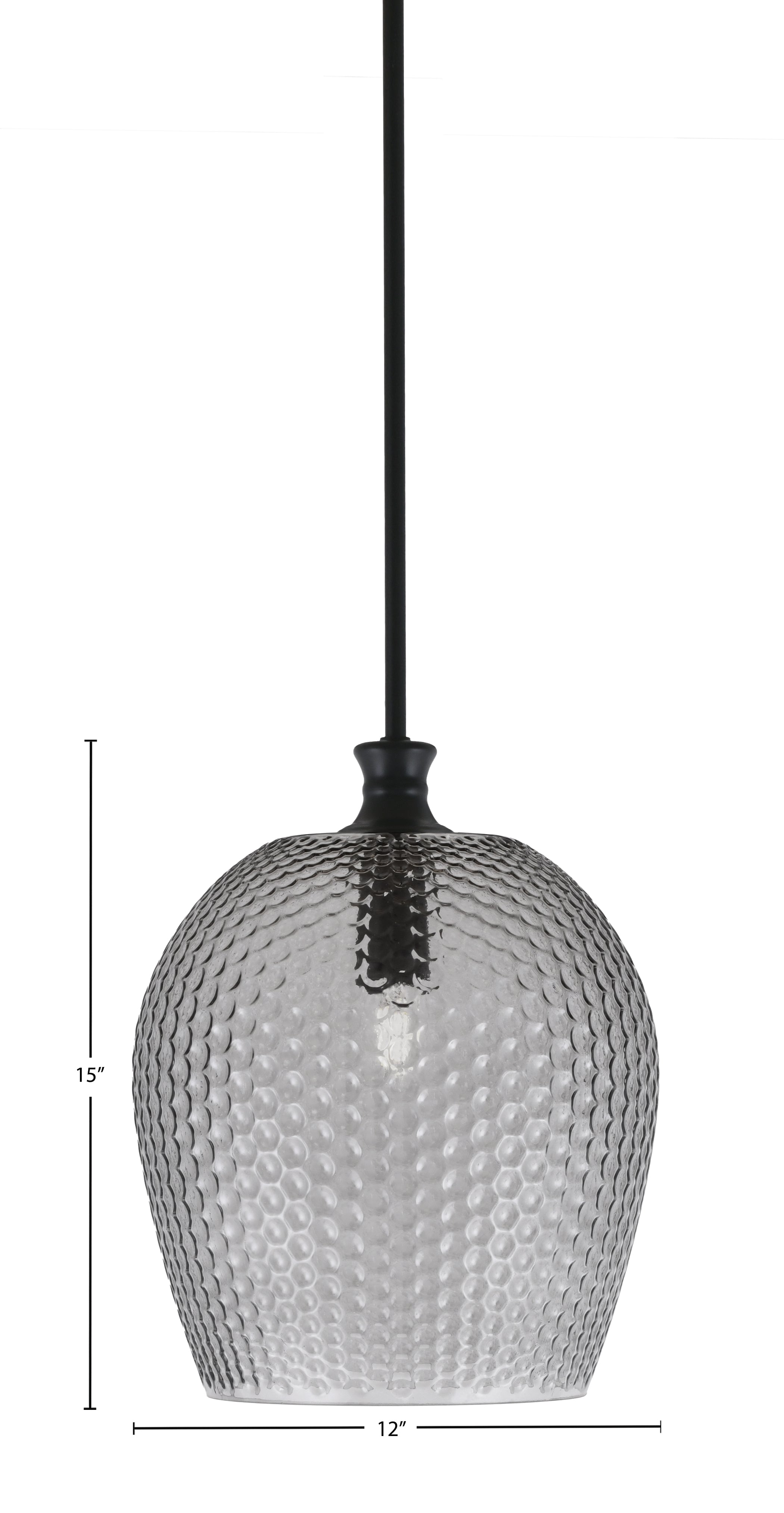 Zola One Light Pendant in Matte Black with 12" Smoke Textured Shade