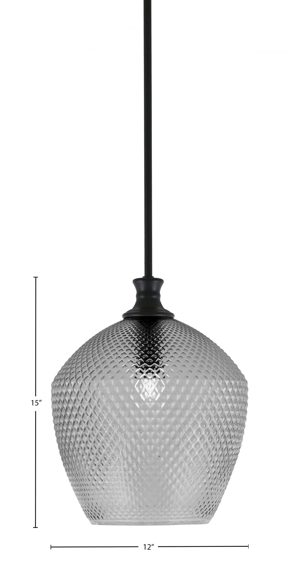 Zola One Light Pendant in Matte Black with 12" Smoke Textured Shade