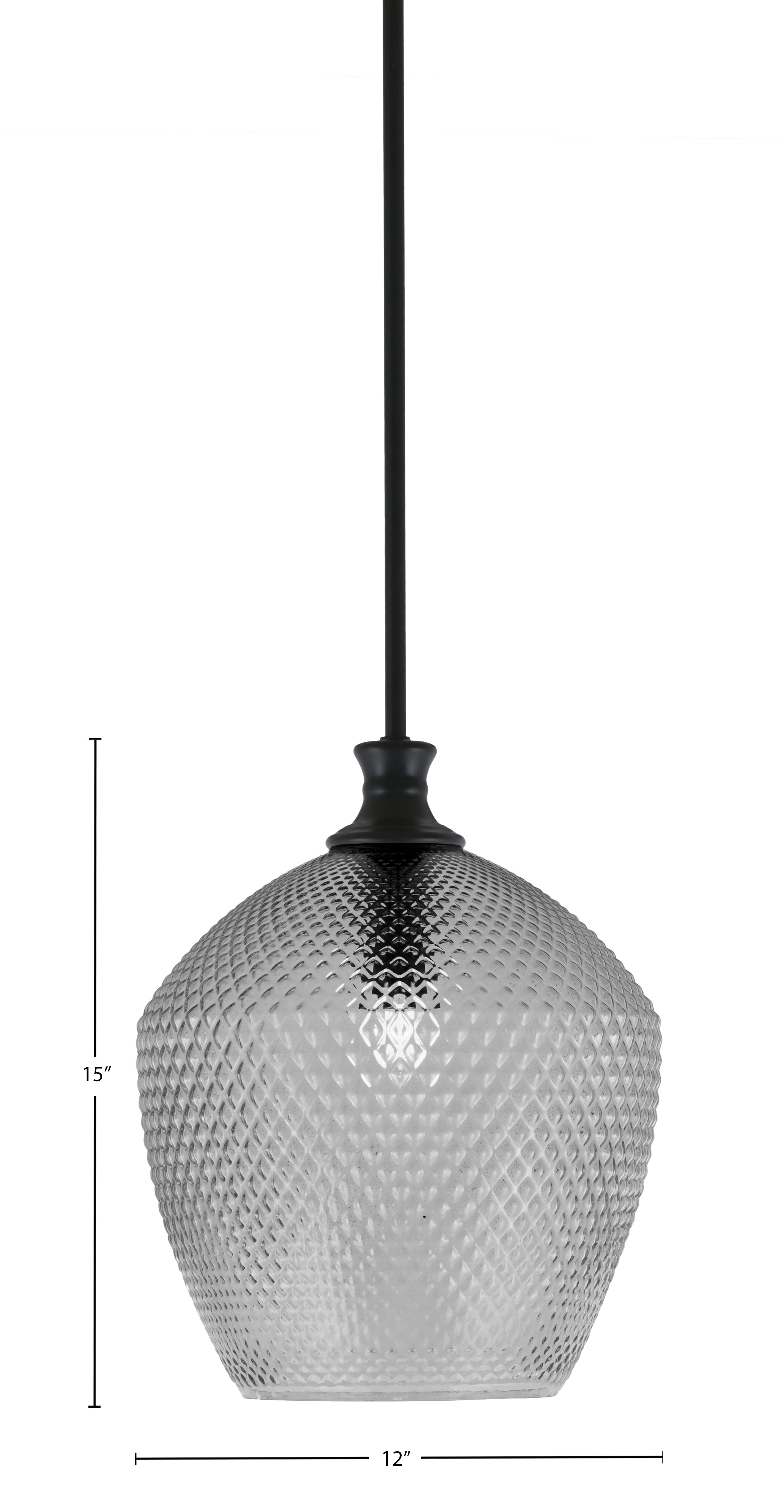 Zola One Light Pendant in Matte Black with 12" Smoke Textured Shade