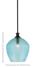 Zola One Light Pendant in Matte Black with 12" Turquoise Textured Shade