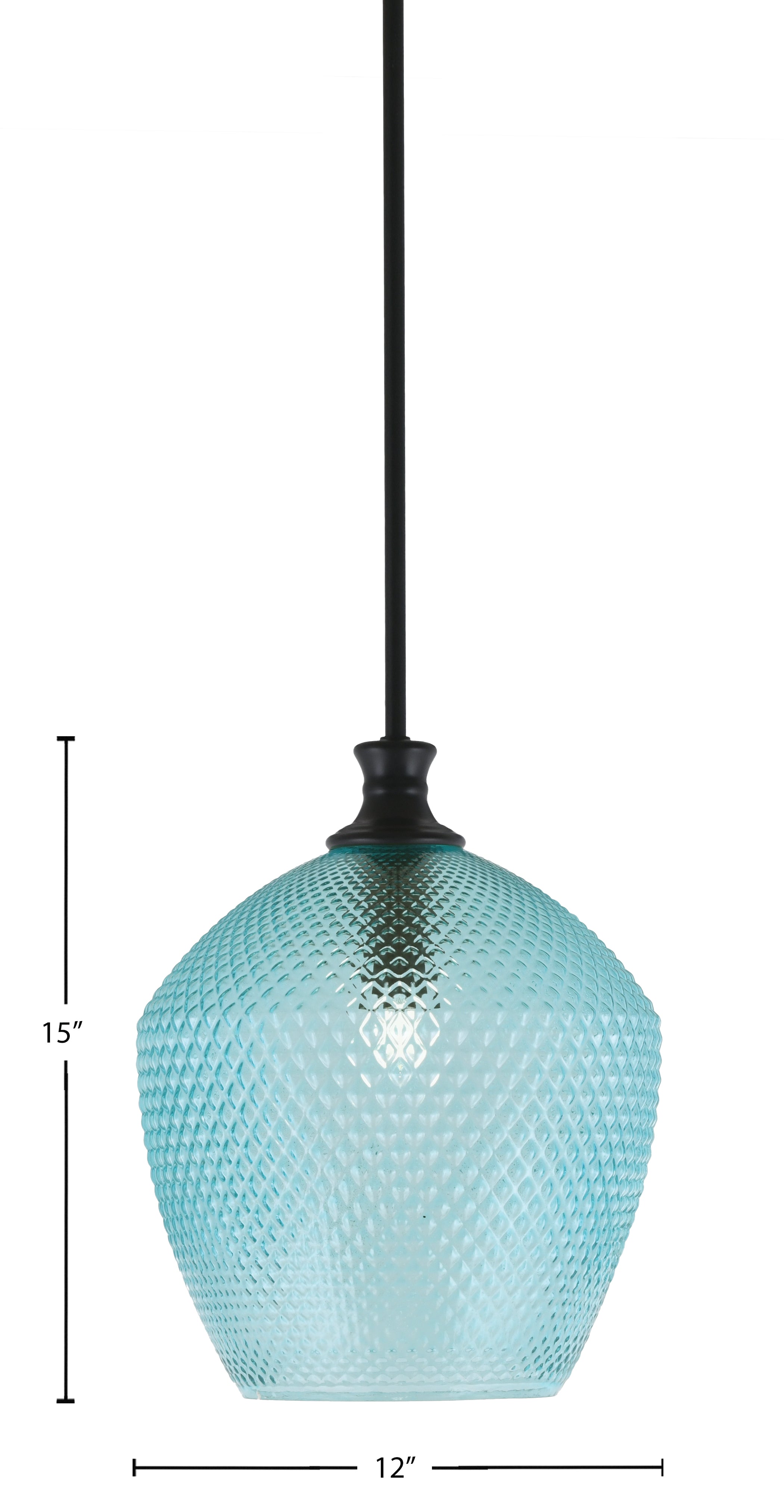 Zola One Light Pendant in Matte Black with 12" Turquoise Textured Shade