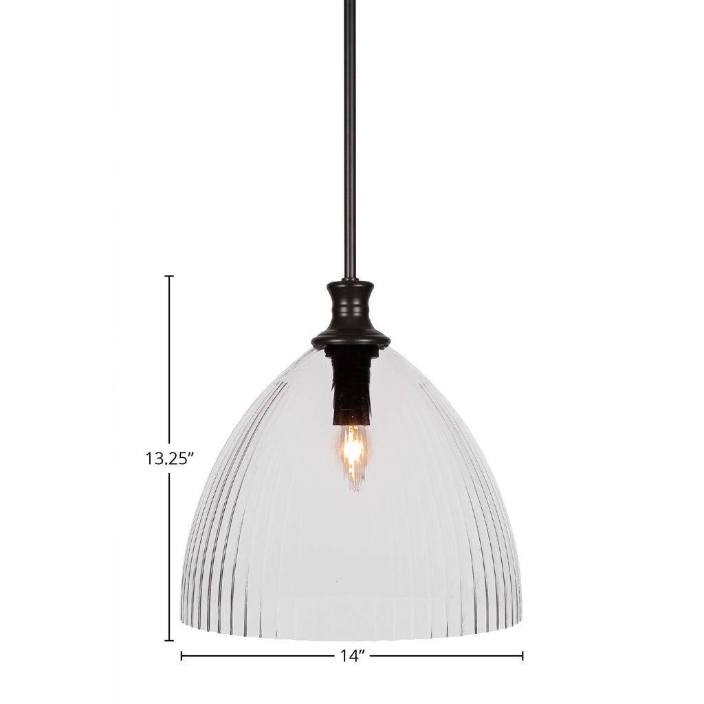 Carina One Light Pendant in Matte Black with 14" Clear Ribbed Shade