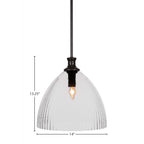 Carina One Light Pendant in Matte Black with 14" Clear Ribbed Shade