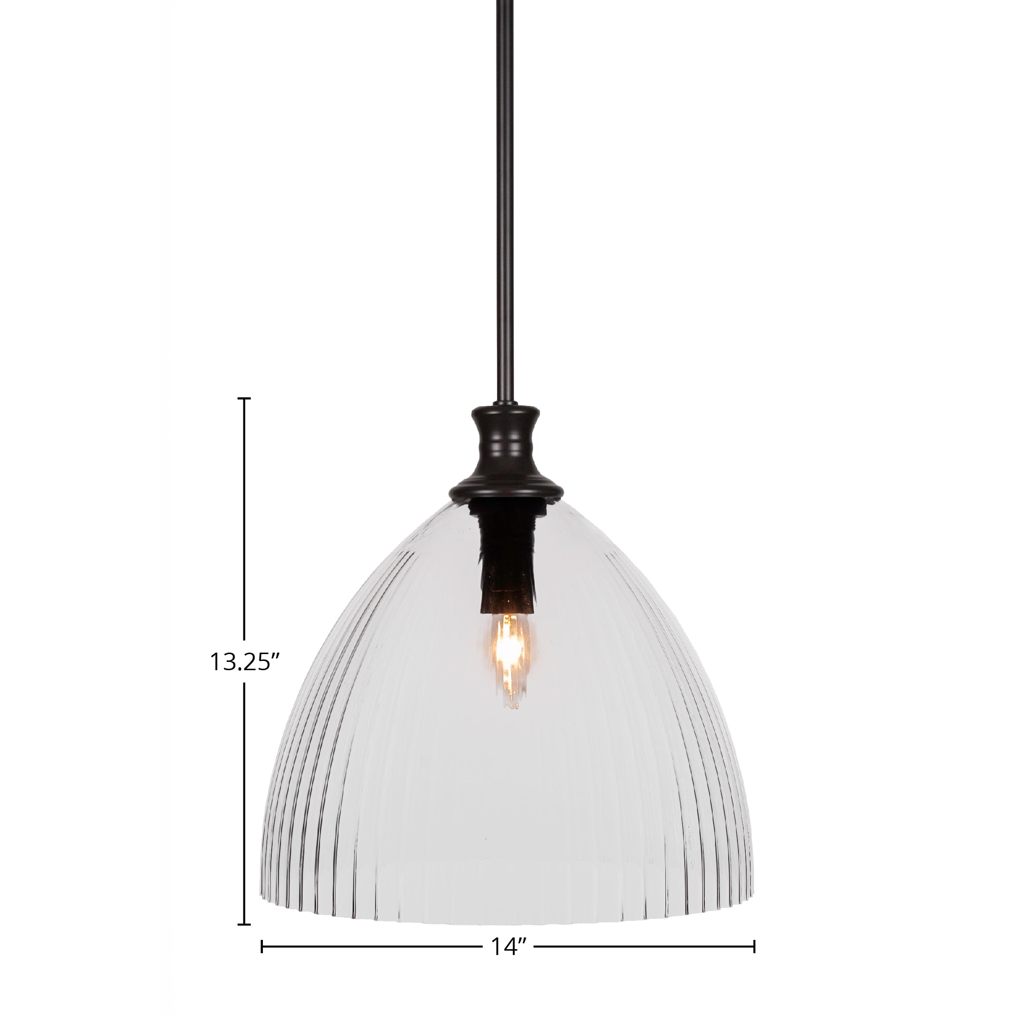 Carina One Light Pendant in Matte Black with 14" Clear Ribbed Shade
