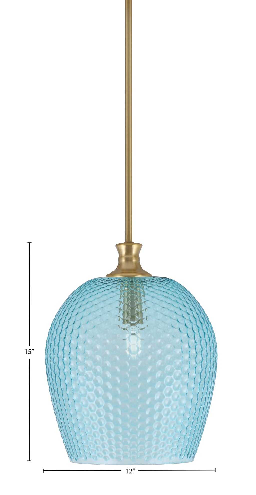 Zola One Light Pendant in New Age Brass with 12" Turquoise Textured Shade