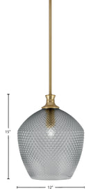 Zola One Light Pendant in New Age Brass with 12" Smoke Textured Shade
