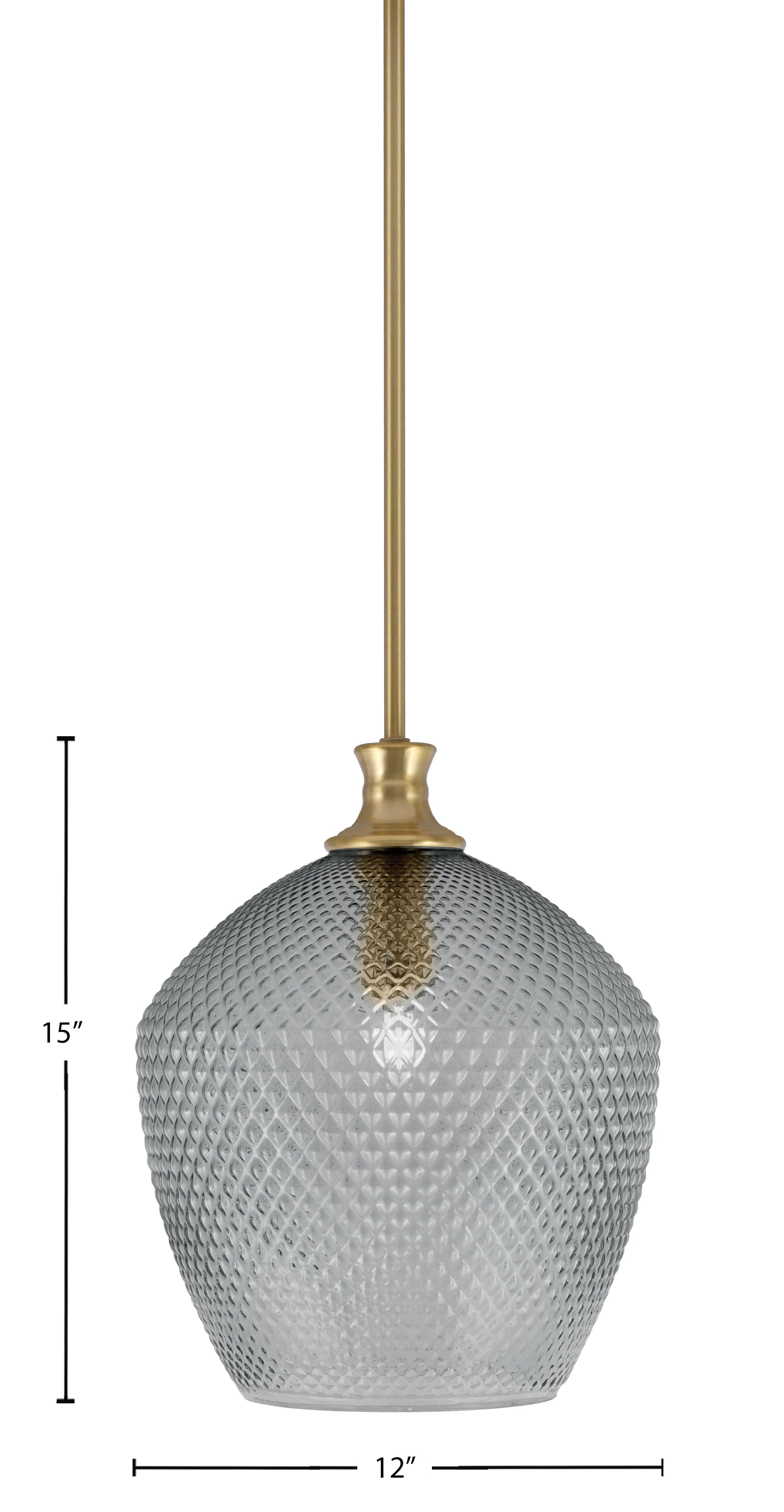 Zola One Light Pendant in New Age Brass with 12" Smoke Textured Shade