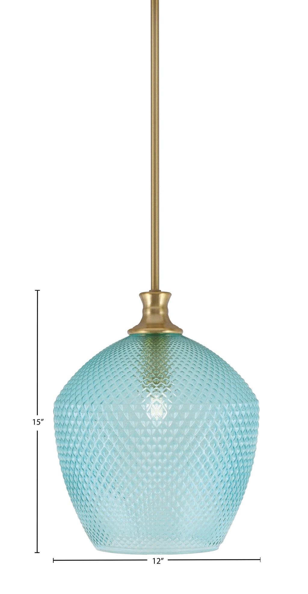 Zola One Light Pendant in New Age Brass with 12" Turquoise Textured Shade