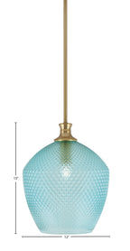 Zola One Light Pendant in New Age Brass with 12" Turquoise Textured Shade