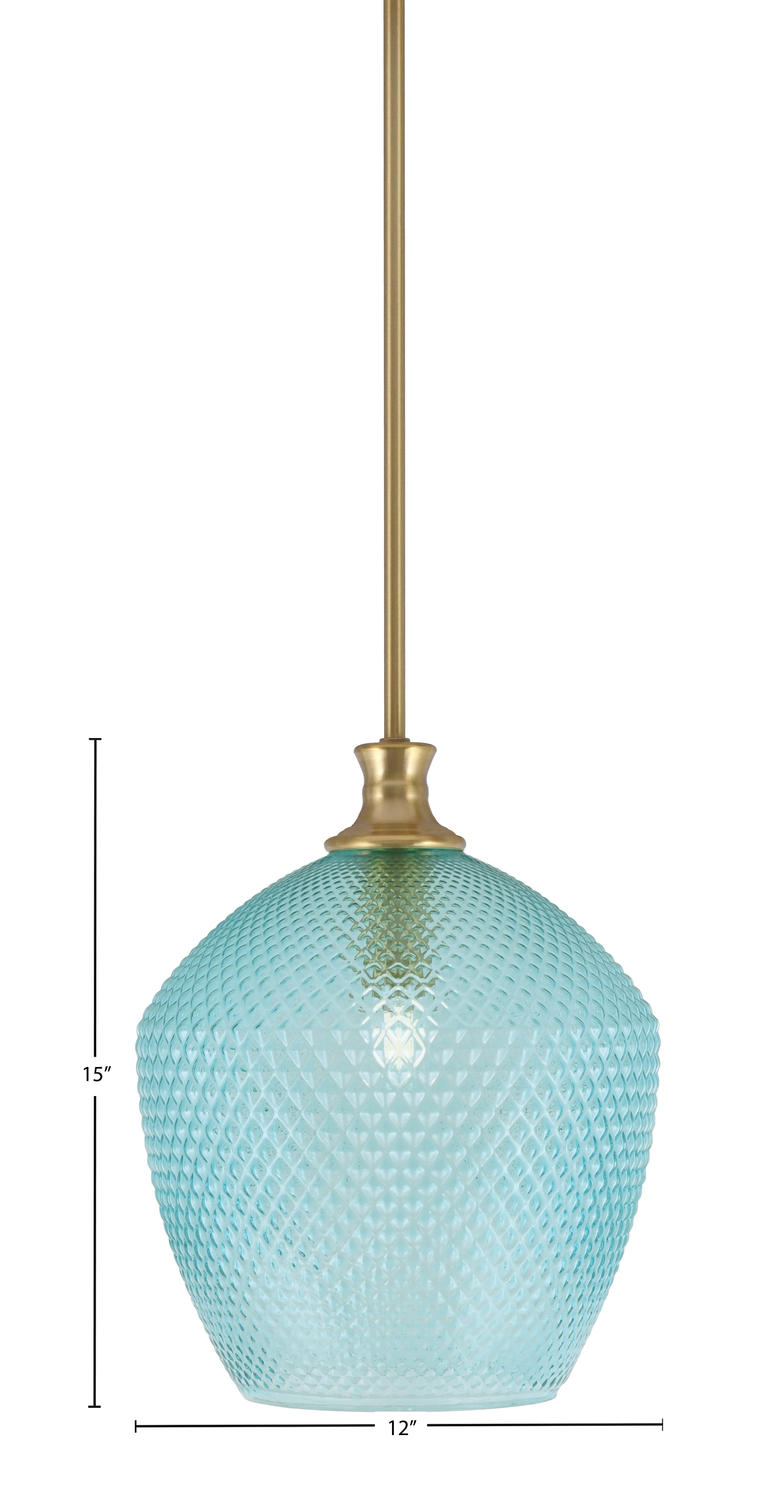 Zola One Light Pendant in New Age Brass with 12" Turquoise Textured Shade