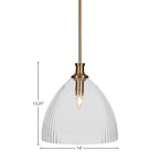 Carina One Light Pendant in New Age Brass with 14" Clear Ribbed Shade