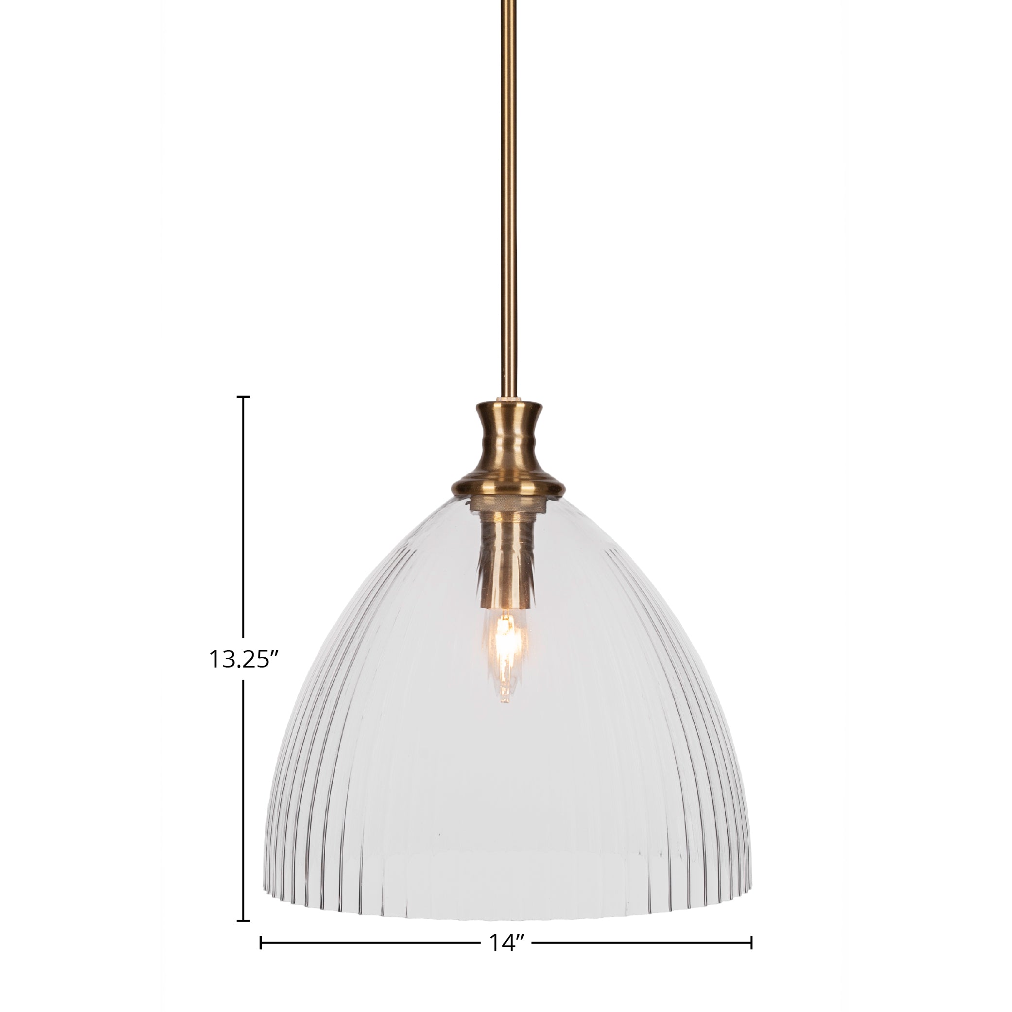 Carina One Light Pendant in New Age Brass with 14" Clear Ribbed Shade