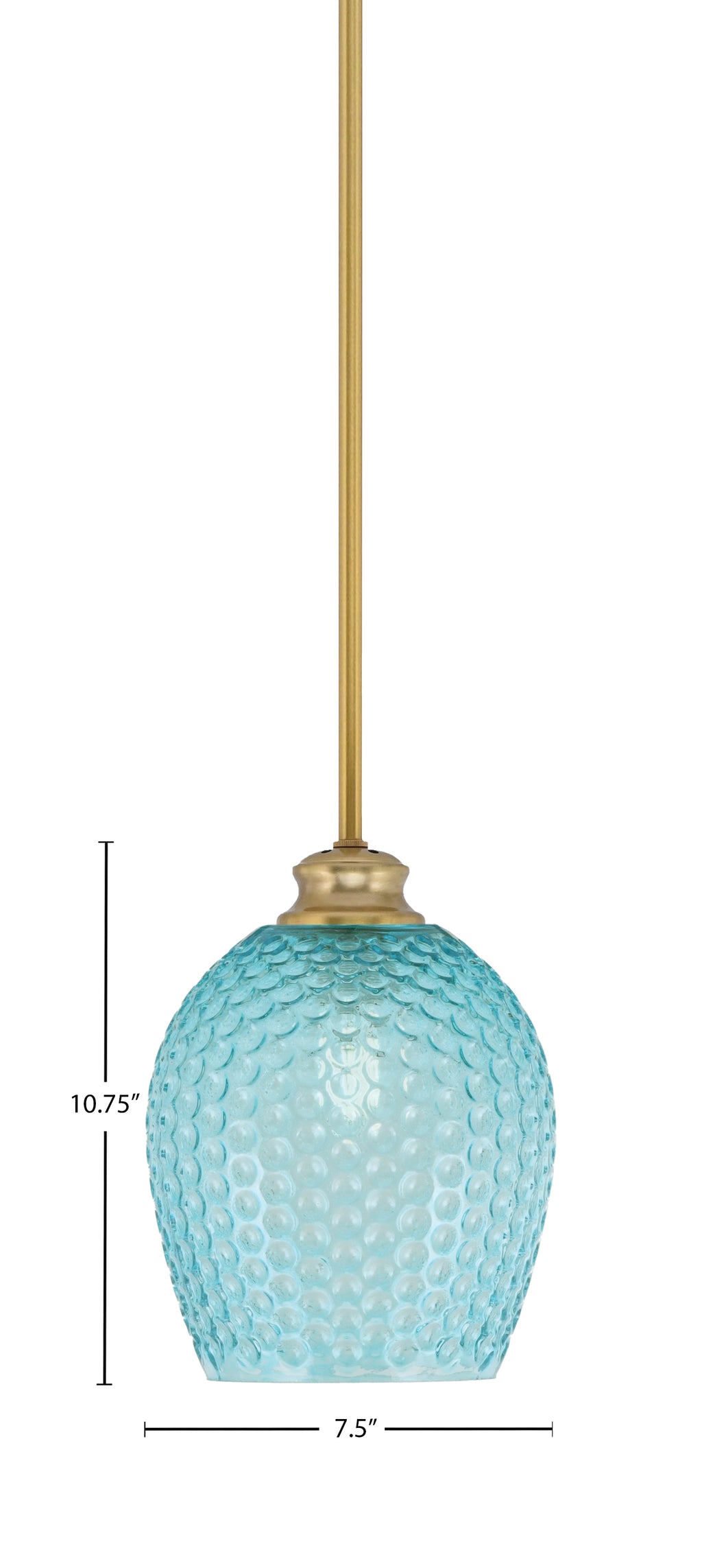 Zola One Light Pendant in New Age Brass with 7.5" Turquoise Textured Glass Shade