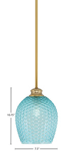 Zola One Light Pendant in New Age Brass with 7.5" Turquoise Textured Glass Shade