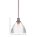 Carina One Light Pendant in Brushed Nickel with 10.75" Clear Ribbed Shade