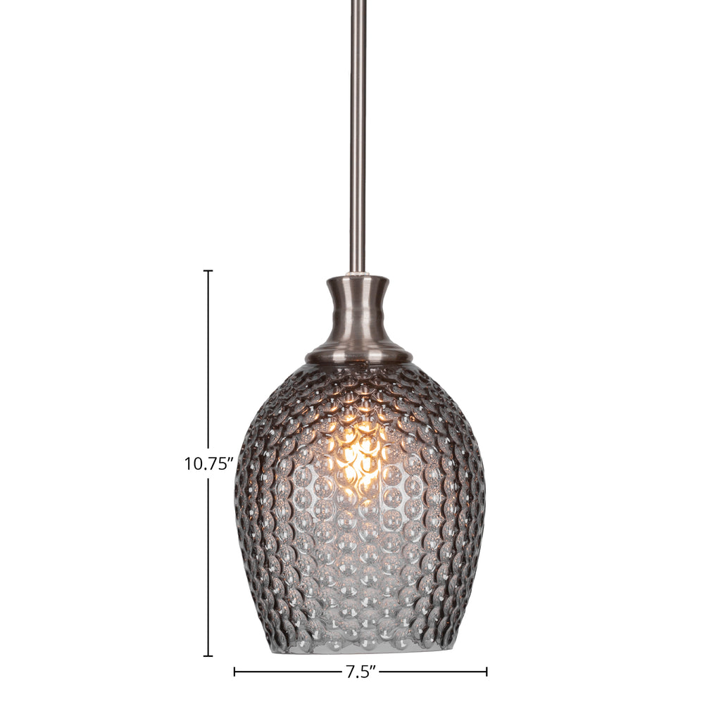 Zola One Light Pendant in Brushed Nickel with 7.5" Smoke Textured Shade