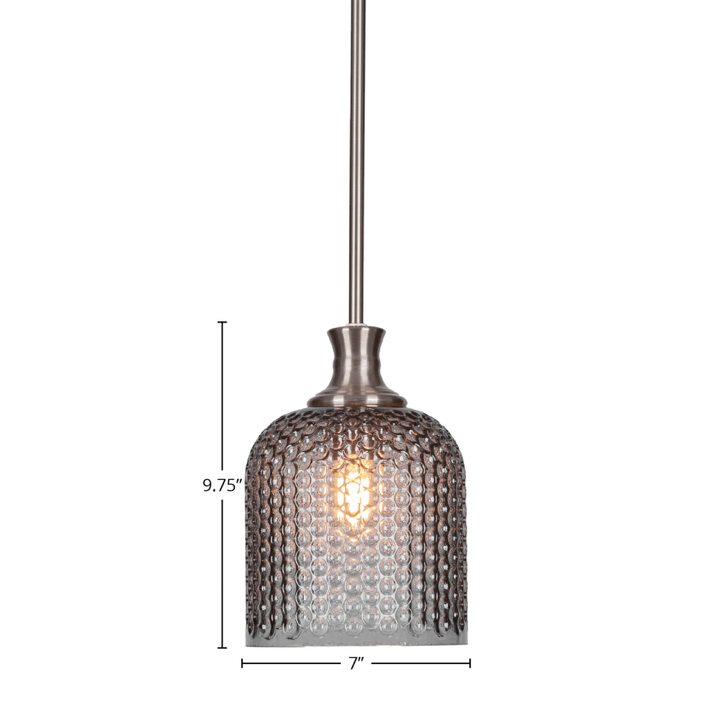 Zola One Light Pendant in Brushed Nickel with 7" Smoke Textured Shade