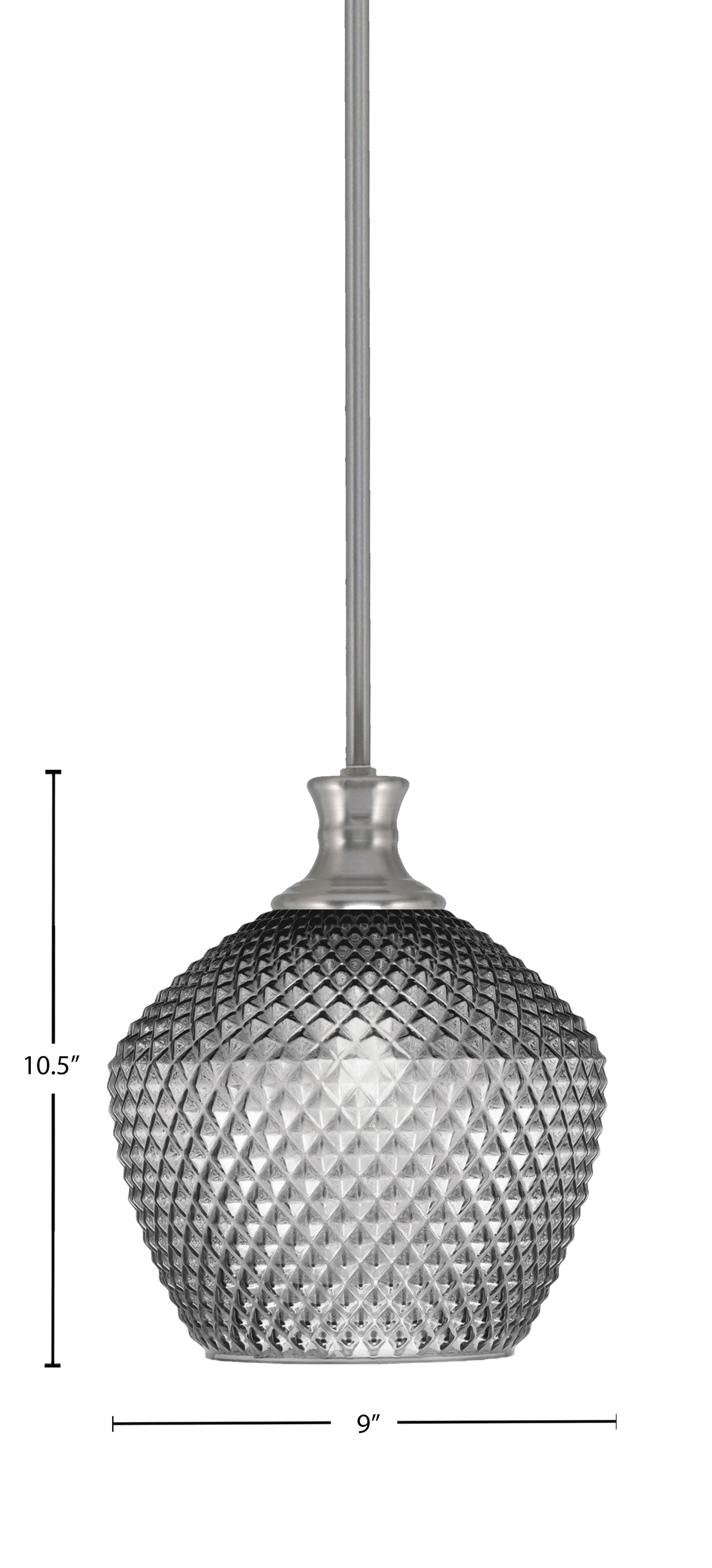 Zola One Light Pendant in Brushed Nickel with 9" Smoke Textured Shade