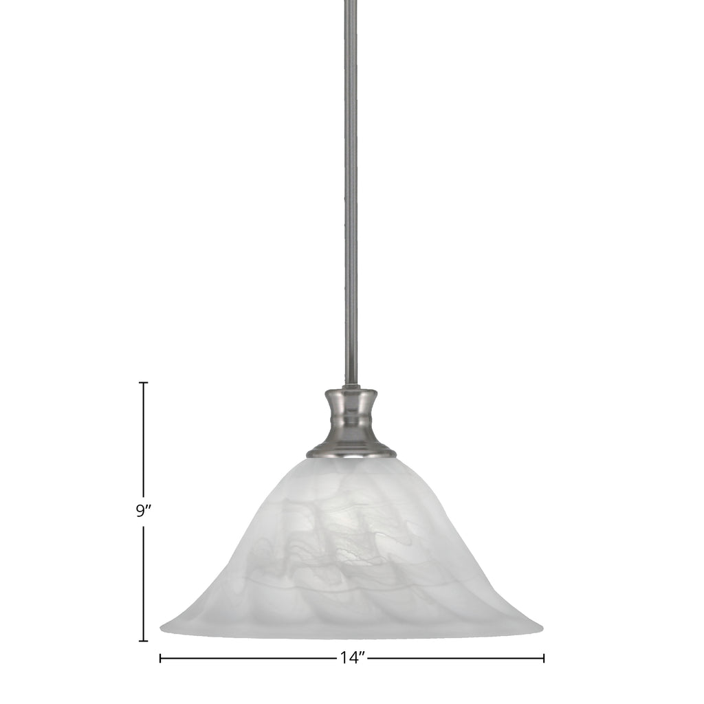 Stem One Light Pendant in Brushed Nickel with 14" White Alabaster Swirl Shade