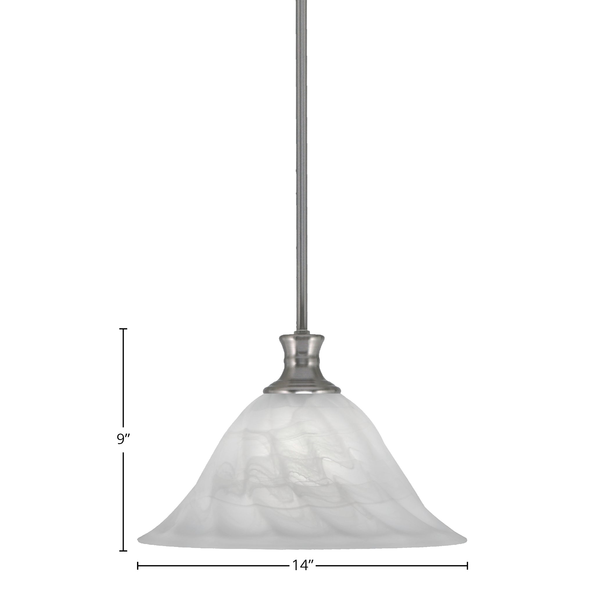 Stem One Light Pendant in Brushed Nickel with 14" White Alabaster Swirl Shade