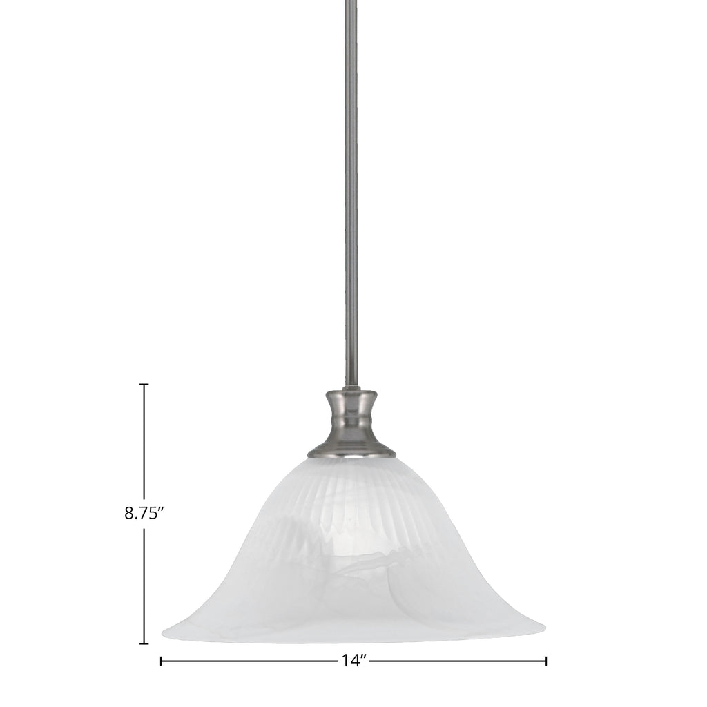 Stem One Light Pendant in Brushed Nickel with 14" White Alabaster Swirl Shade