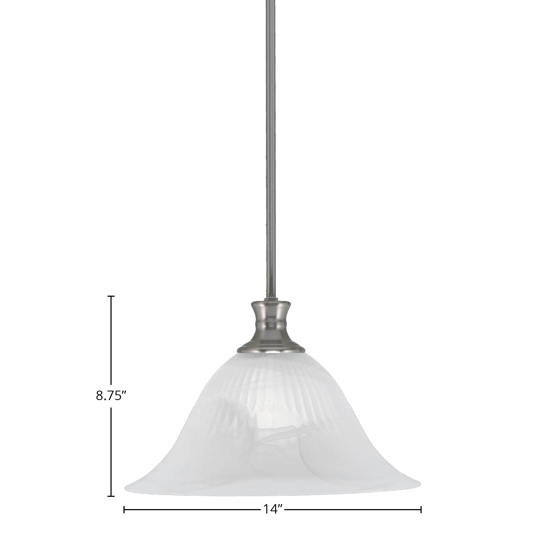Stem One Light Pendant in Brushed Nickel with 14" White Alabaster Swirl Shade