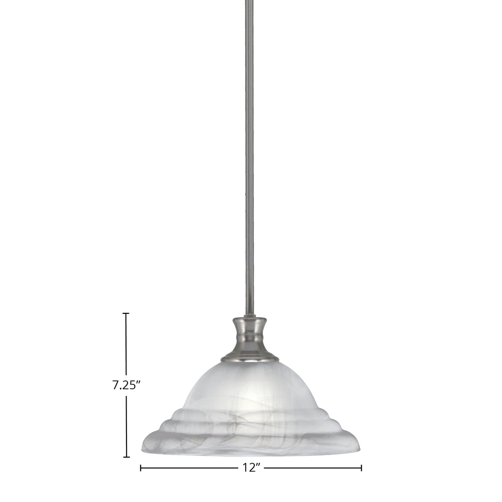 Stem One Light Pendant in Brushed Nickel with 12" White Alabaster Swirl Shade