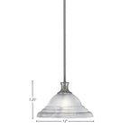 Stem One Light Pendant in Brushed Nickel with 12" White Alabaster Swirl Shade