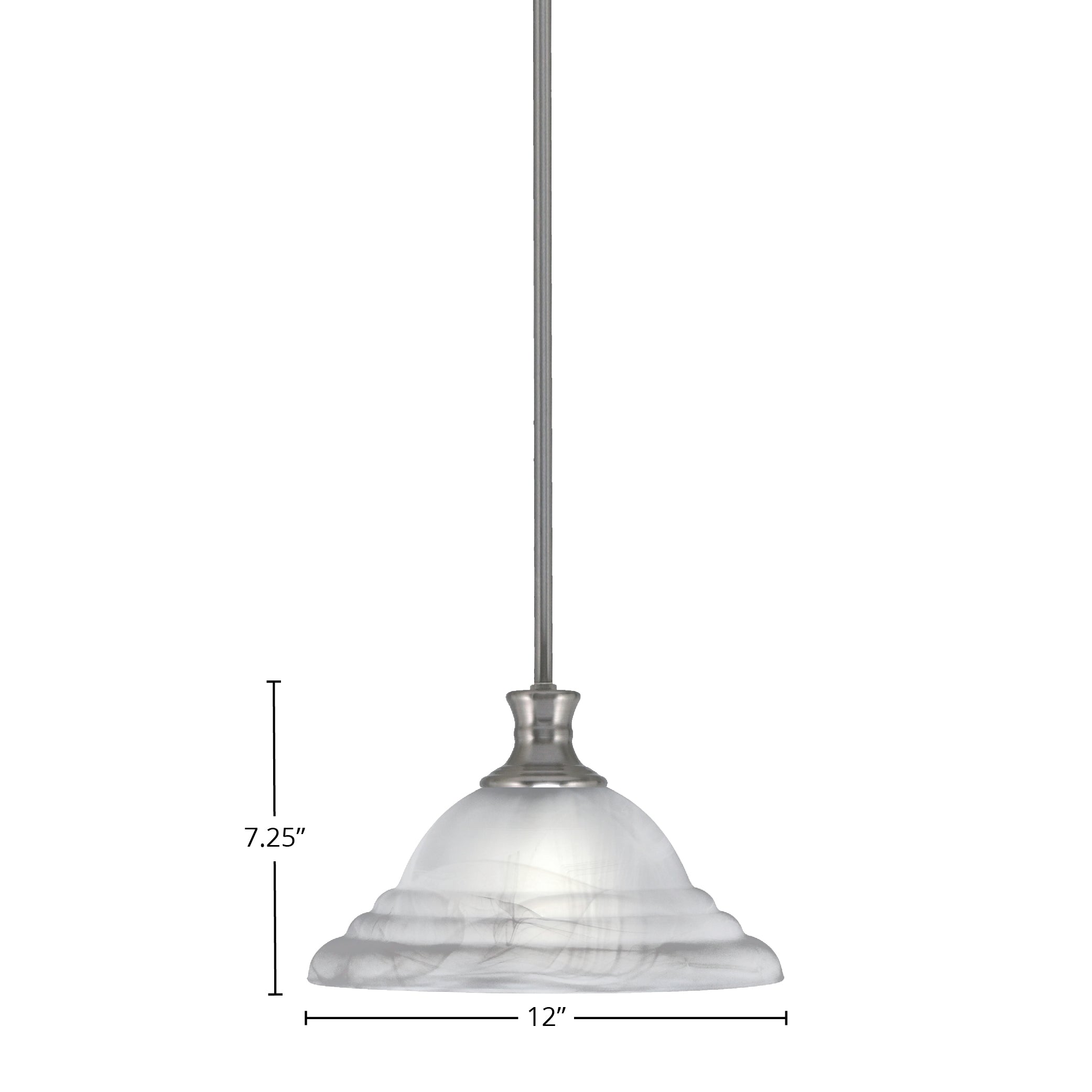 Stem One Light Pendant in Brushed Nickel with 12" White Alabaster Swirl Shade