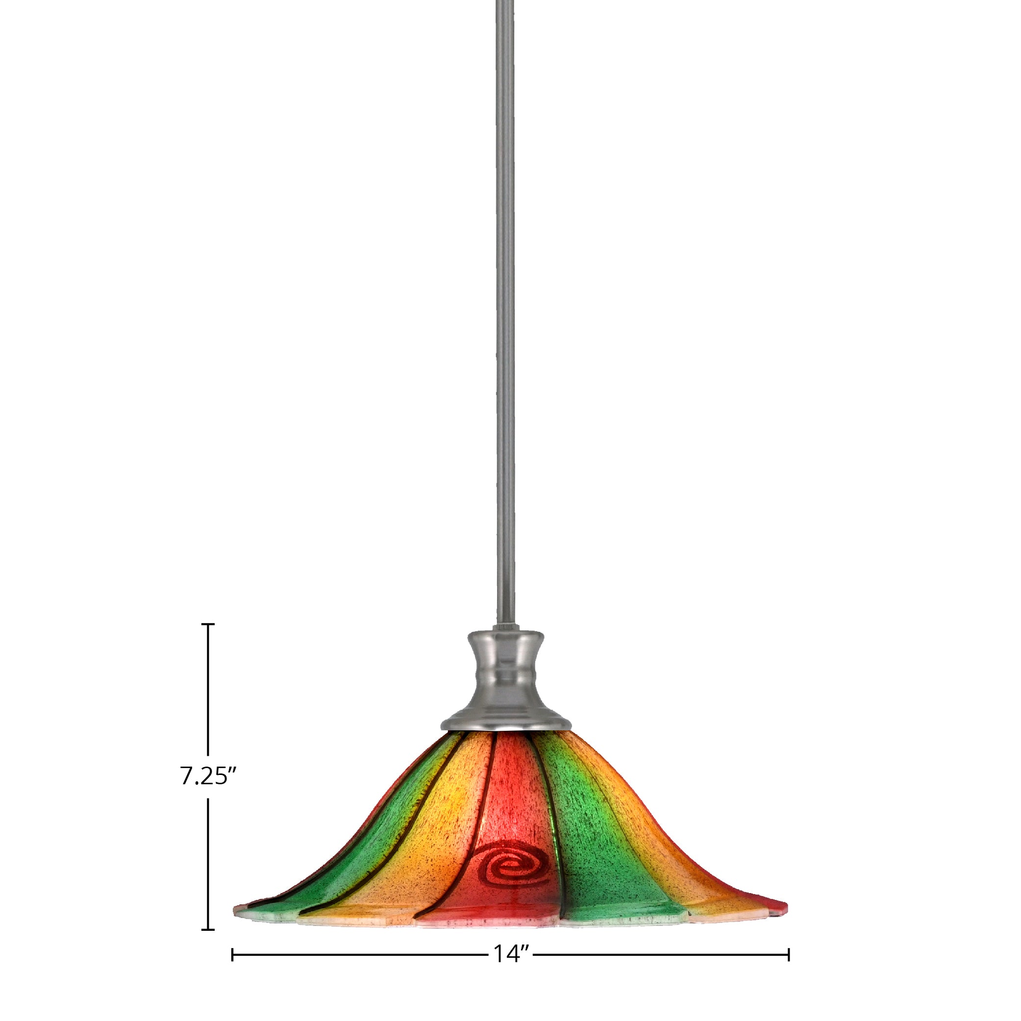 Stem One Light Pendant in Brushed Nickel with 14" Mardi Gras Shade