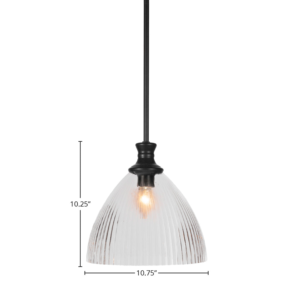 Carina One Light Pendant in Matte Black with 10.75" Clear Ribbed Shade