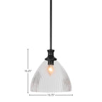 Carina One Light Pendant in Matte Black with 10.75" Clear Ribbed Shade