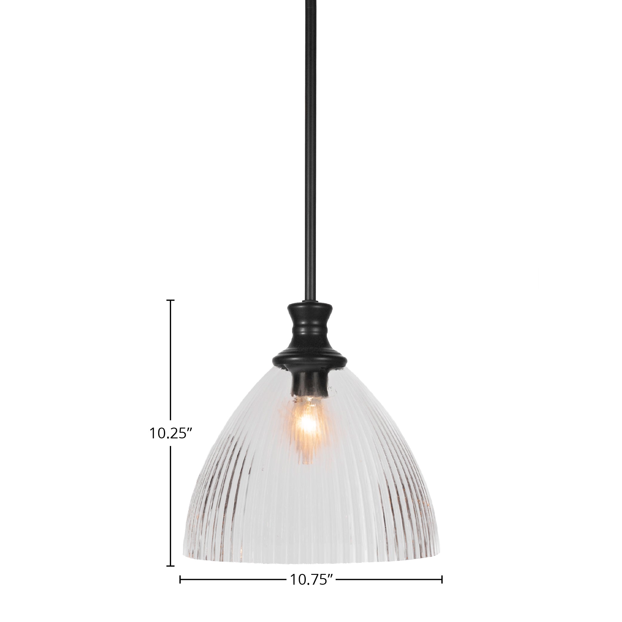 Carina One Light Pendant in Matte Black with 10.75" Clear Ribbed Shade