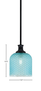 Zola One Light Pendant in Matte Black with 7" Turquoise Textured Shade