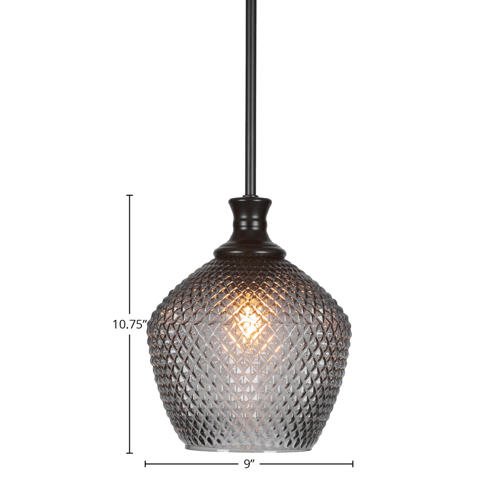 Zola One Light Pendant in Matte Black with 9" Smoke Textured Shade