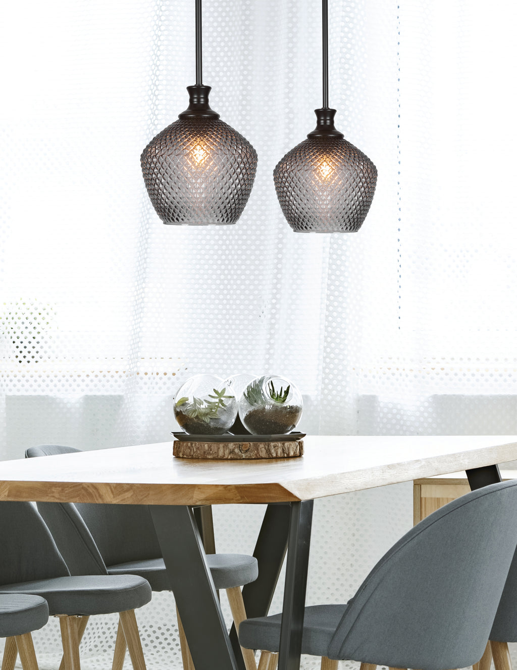 Zola One Light Pendant in Matte Black with 9" Smoke Textured Shade